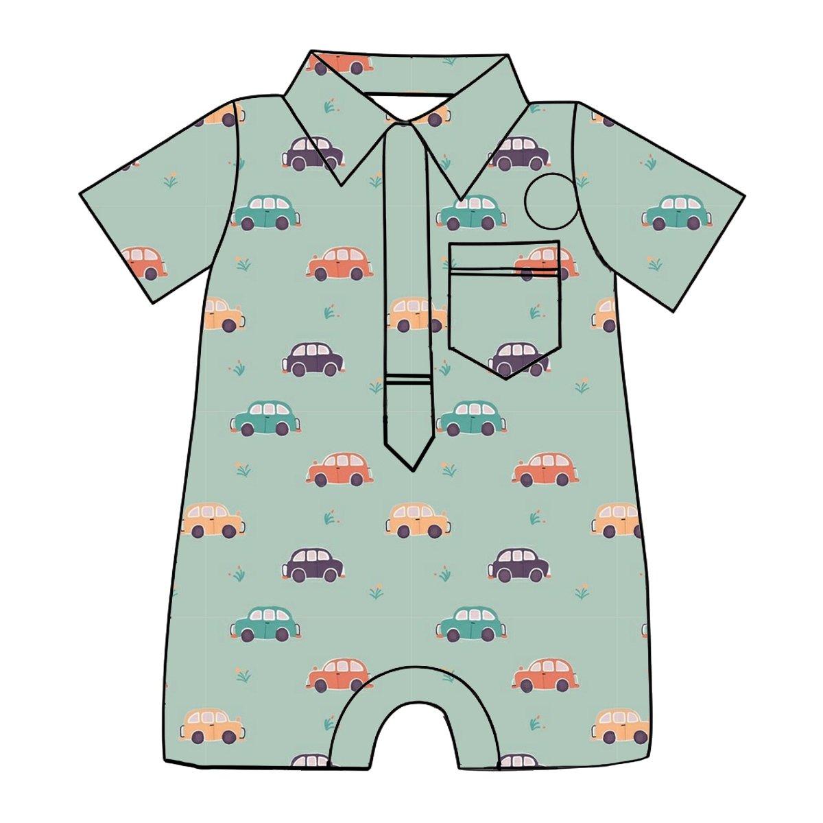 Car Printed Baby Romper Newborn Boy's Summer Bodysuit with Short Sleeves and Zipper Closure Infant Girls' Clothing