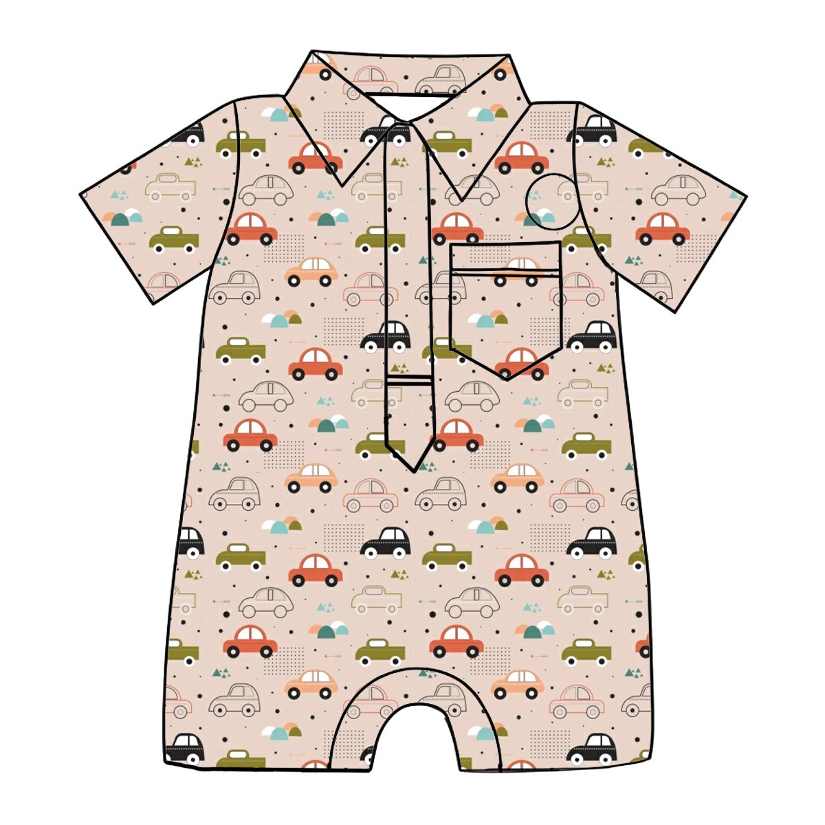 Car Printed Baby Romper Newborn Boy's Summer Bodysuit with Short Sleeves and Zipper Closure Infant Girls' Clothing