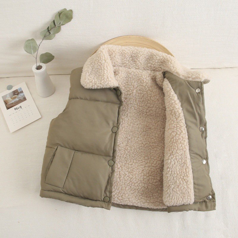 90-150cm Baby Plus Fleece Thickened Down Cotton Vest Wear Vest Warm Autumn And Winter
