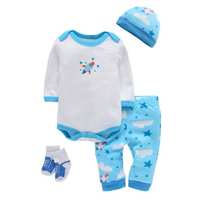 2021 factory hot selling spring 4 pieces new arrival baby jumpsuit baby romper pants socks hat set