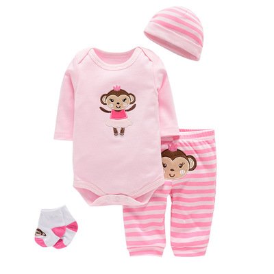 2021 factory hot selling spring 4 pieces new arrival baby jumpsuit baby romper pants socks hat set