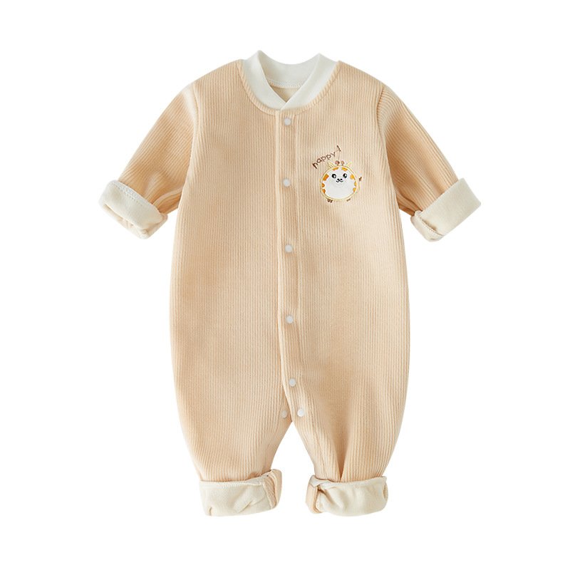 Baby Warm Onesie Double Sided Padded Thickened Cute Animal Embroidery Baby Rompers Winter Newborn Clothes