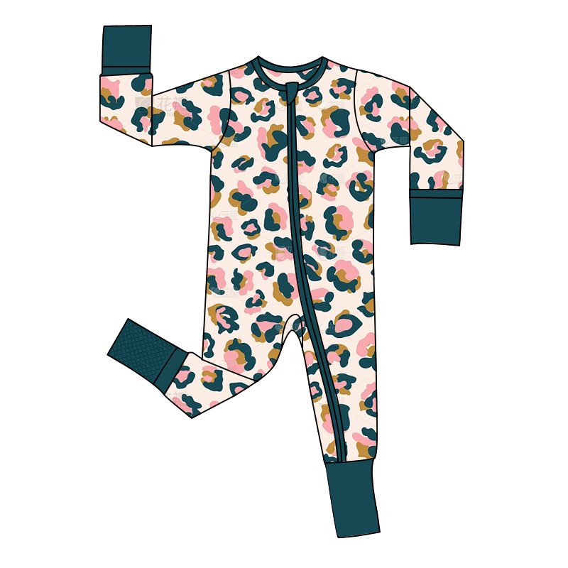 Custom Reactive Print Organic Bamboo Clothing Zip Baby Rompers Wholesale Baby Boy's and Girls 95% Bamboo 5% Spandex Baby Rompers