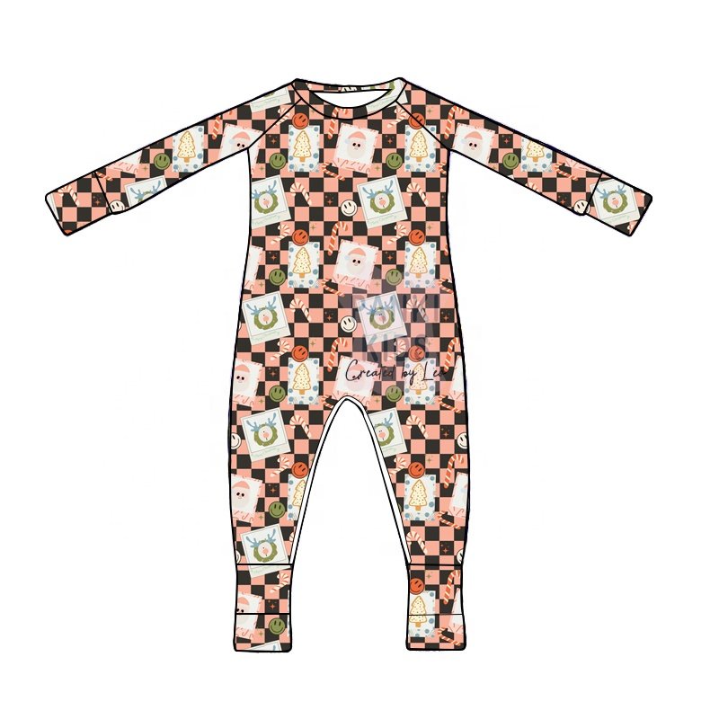 Pankai Factory Custom Christmas High Quality Bamboo Cotton Baby Rompers with zippers between the legs