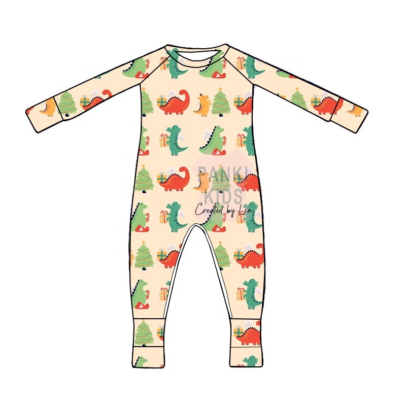 Pankai Factory Custom Christmas High Quality Bamboo Cotton Baby Rompers with zippers between the legs