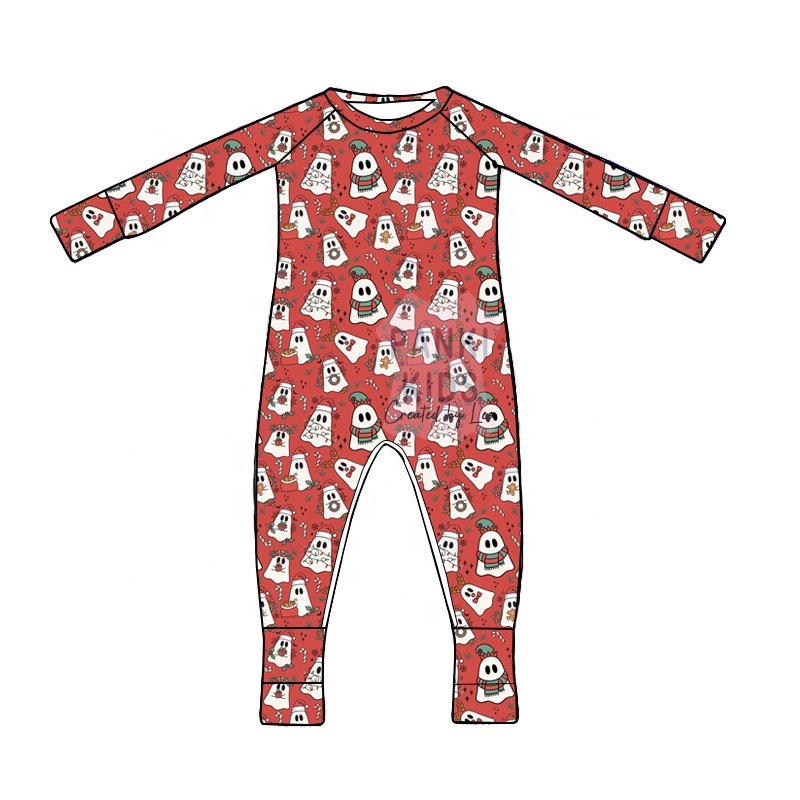 Pankai Factory Custom Christmas High Quality Bamboo Cotton Baby Rompers with zippers between the legs