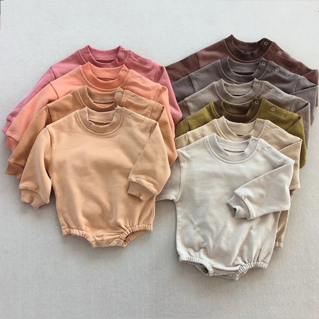 Custom Retro Baby Infants Long Sleeve Printing Bubble Romper All Season Girls Boys Color-block Round Neck Cotton Rompers