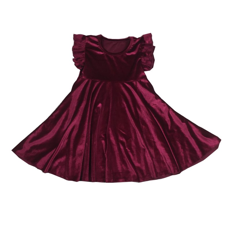 New Design Baby Girls Fall Solid Colors Velvet Dress Kids Wears Clothes Girl Twirl Dresses