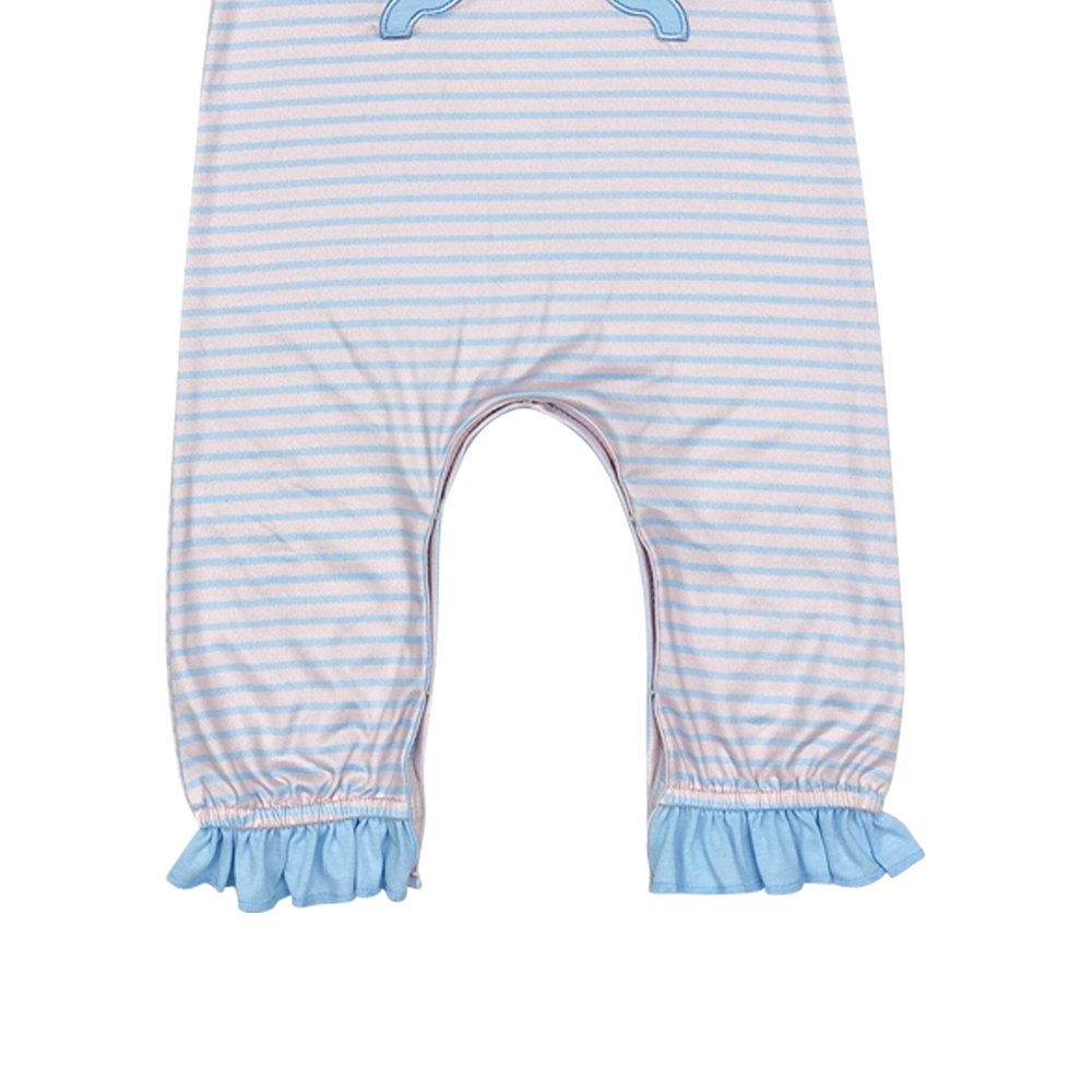 New arrival infant baby girl blue bow stripes long sleeve fall winter romper wholesale kids holiday romper baby clothes