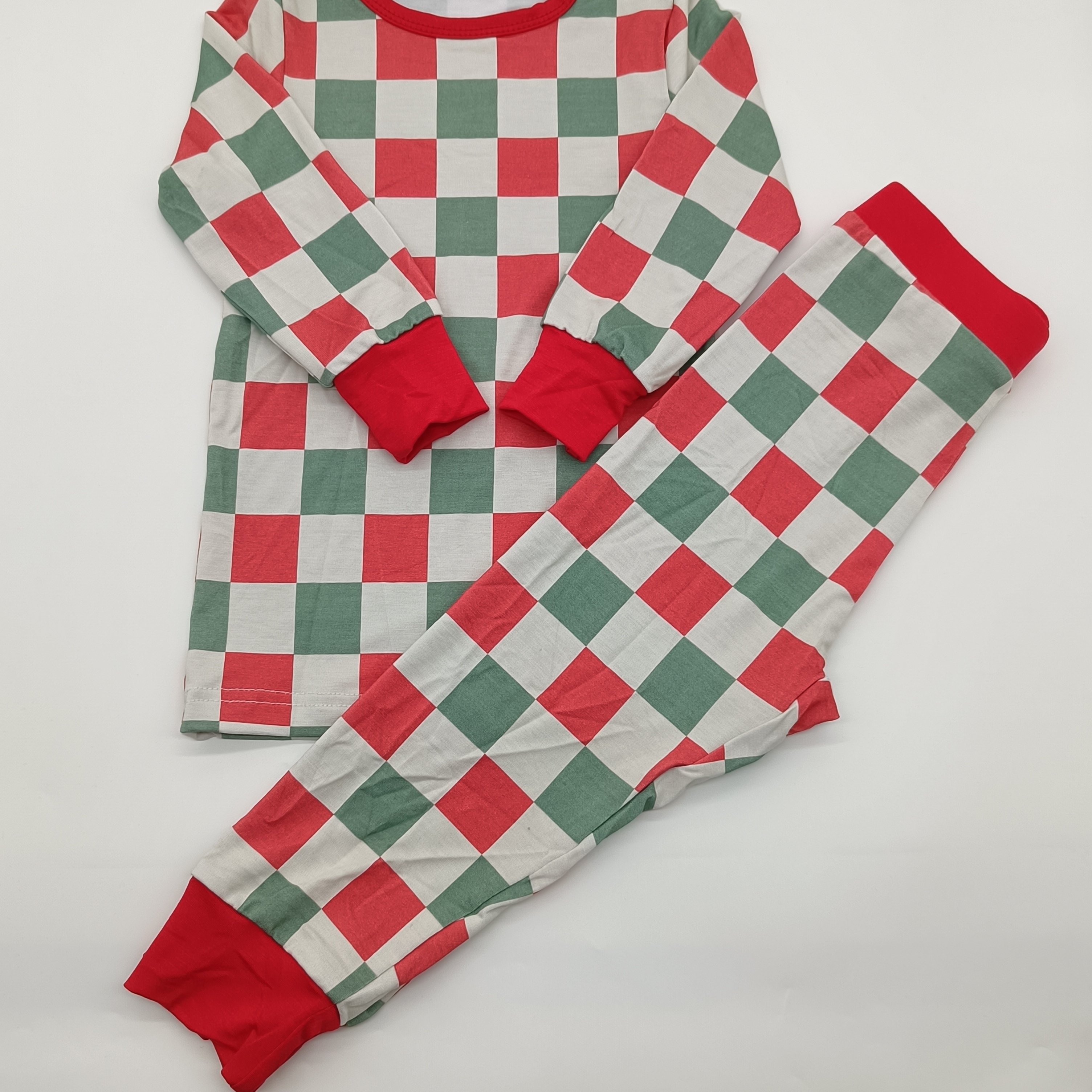 Comfortable 95%Bamboo 5%spandex baby long sleeve checkered pattern Baby children clothing 2pcs sets