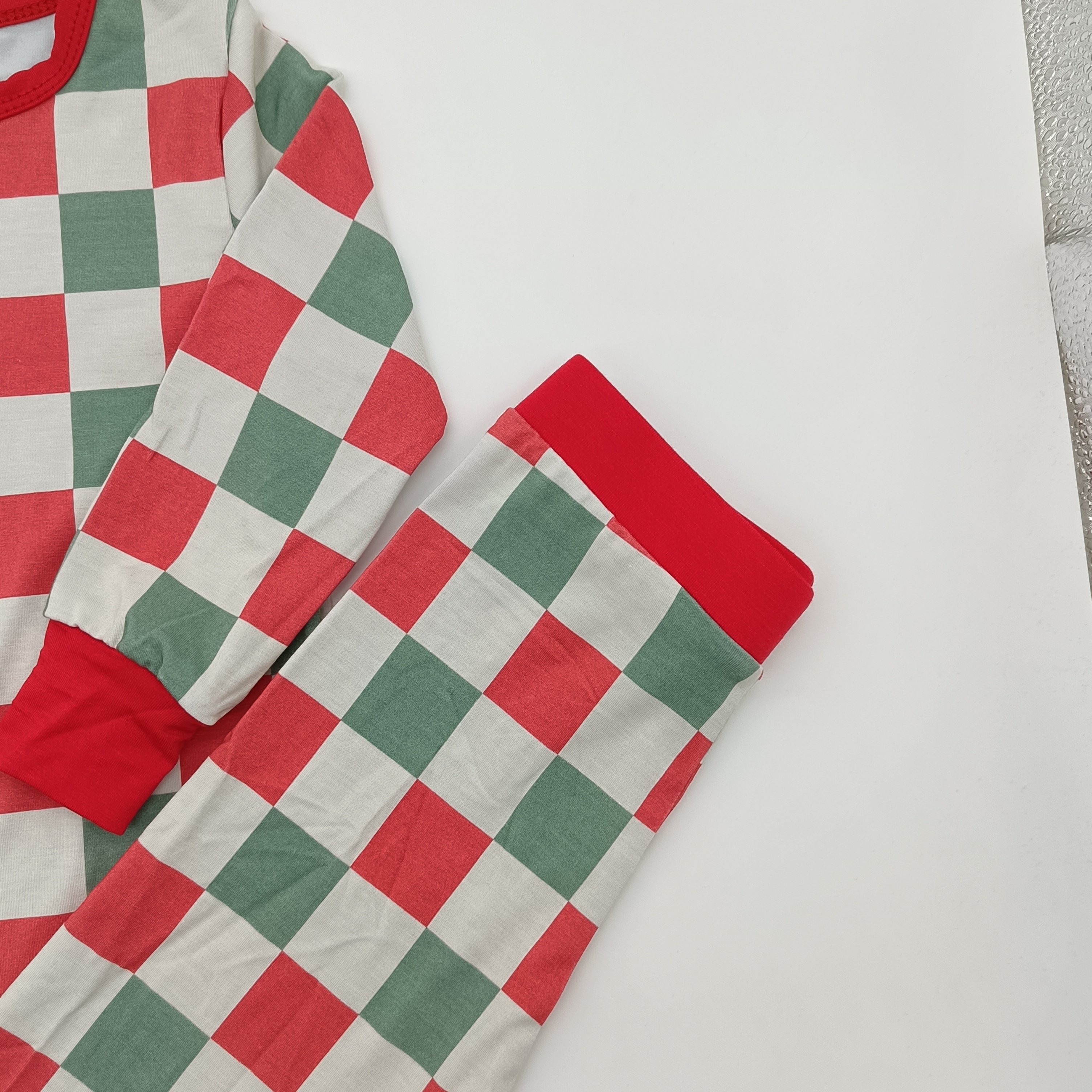 Comfortable 95%Bamboo 5%spandex baby long sleeve checkered pattern Baby children clothing 2pcs sets