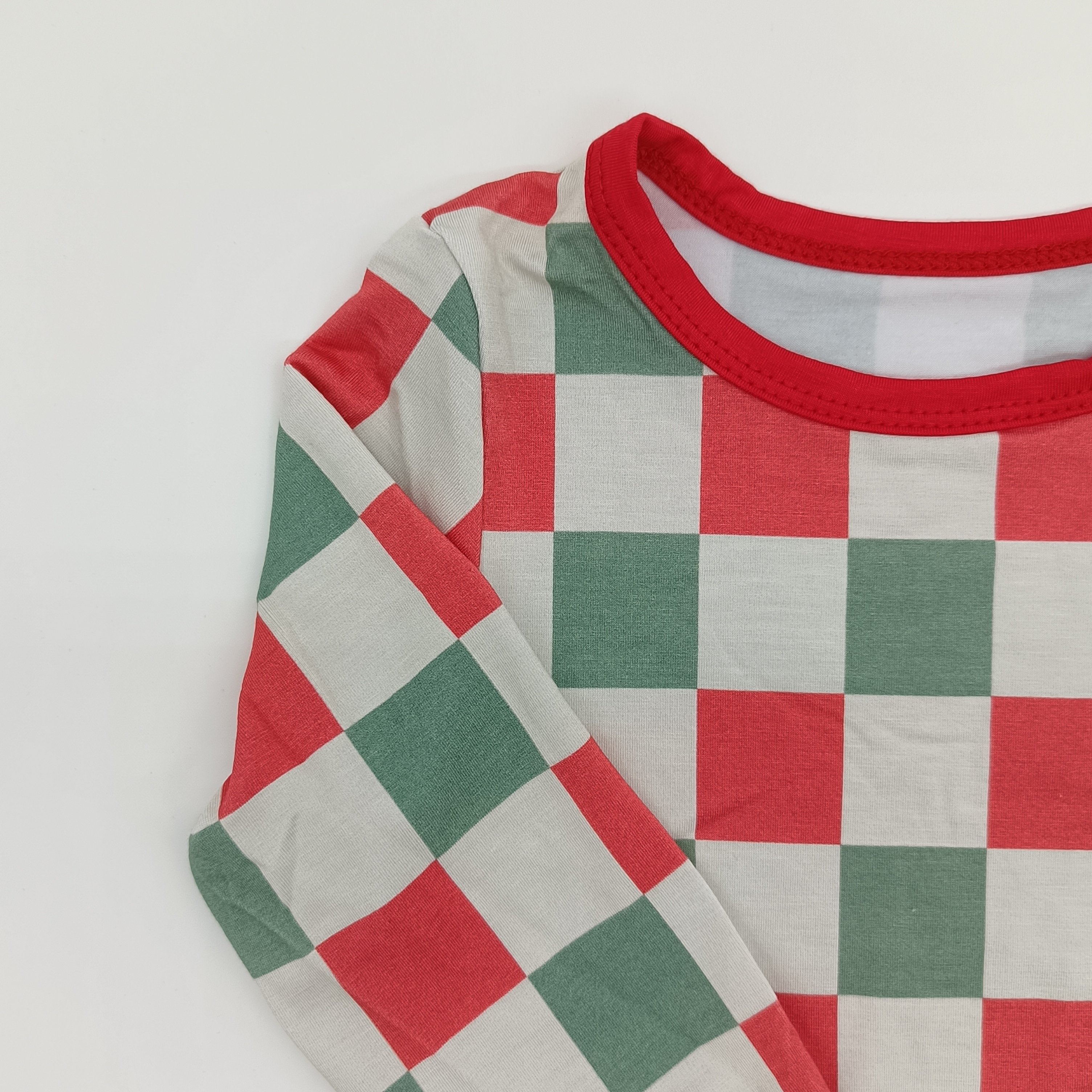 Comfortable 95%Bamboo 5%spandex baby long sleeve checkered pattern Baby children clothing 2pcs sets