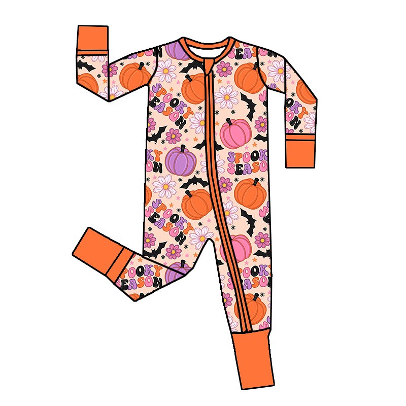 Best selling Baby Custom Western Halloween Printing Soft one-piece two way zipper Bamboo pajamas