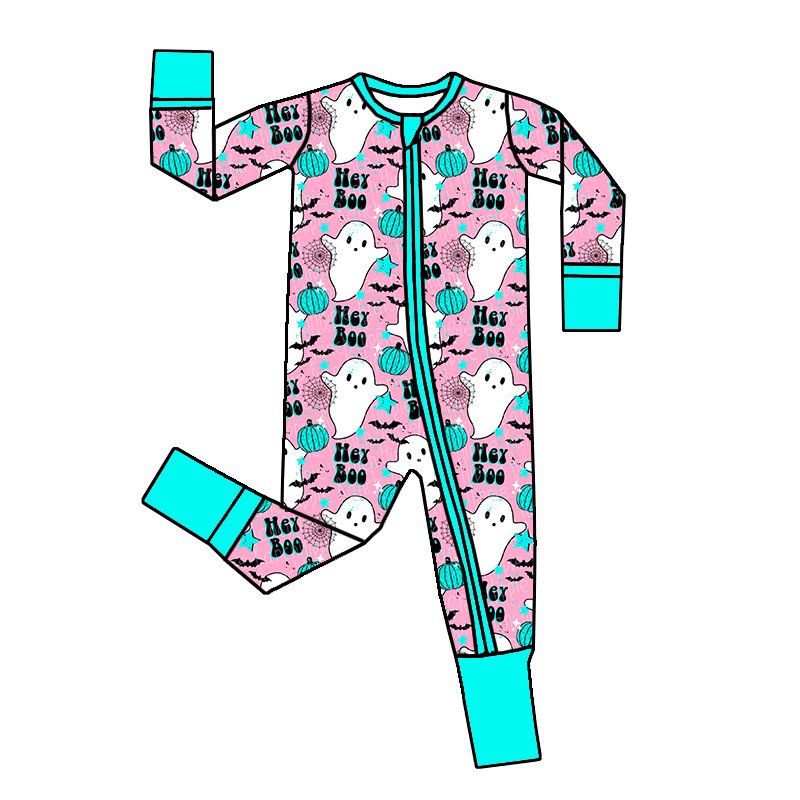 Best selling Baby Custom Western Halloween Printing Soft one-piece two way zipper Bamboo pajamas