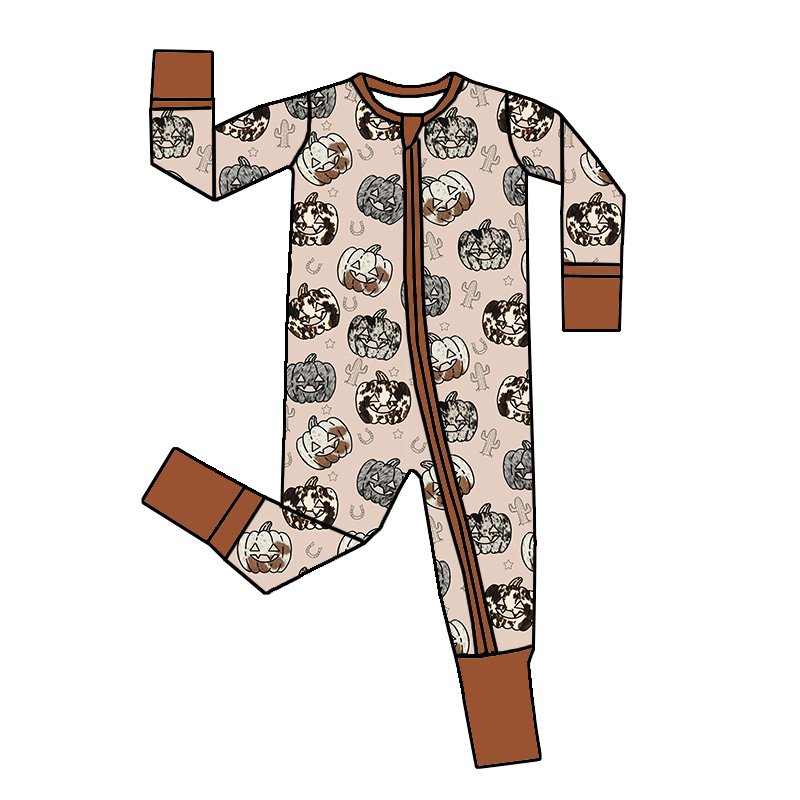 Best selling Baby Custom Western Halloween Printing Soft one-piece two way zipper Bamboo pajamas