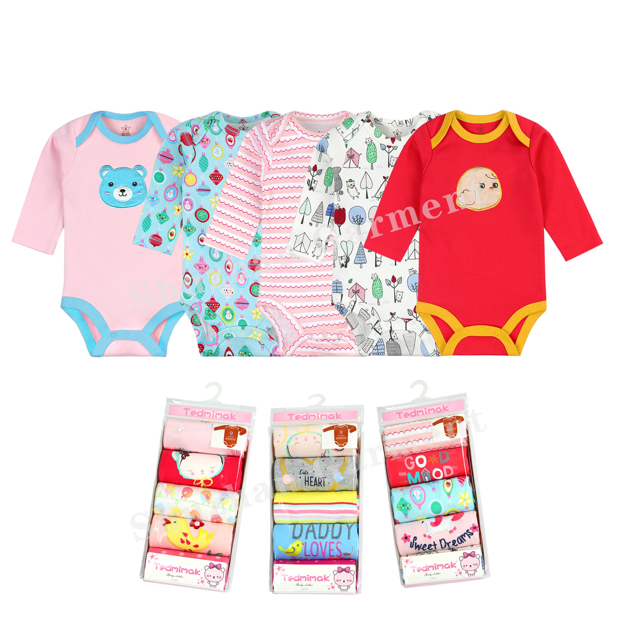 Hot Selling Baby Rompers Wholesale Baby Clothes On-line custom printing 0~24 Months for Infant Girl or Boy Cotton 5 pcs rompers