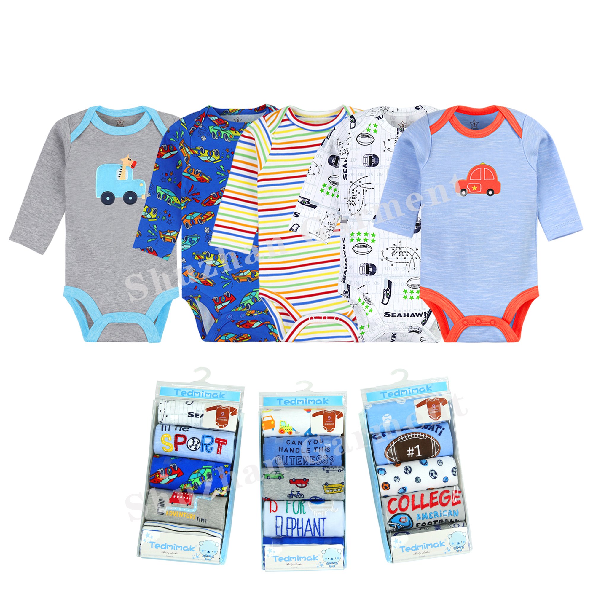 Hot Selling Baby Rompers Wholesale Baby Clothes On-line custom printing 0~24 Months for Infant Girl or Boy Cotton 5 pcs rompers