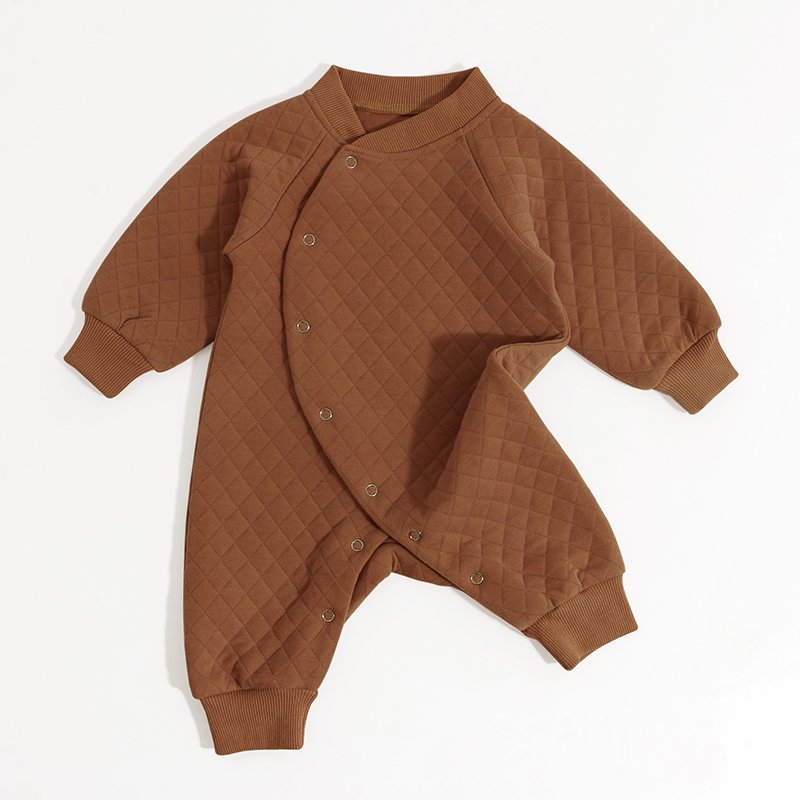 2024 Autumn Winter Long Sleeve Toddler Clothing 100% Polyester Long Sleeve Unisex Solid Color Baby Rompers Wholesale