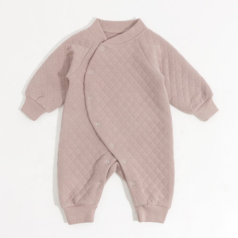 2024 Autumn Winter Long Sleeve Toddler Clothing 100% Polyester Long Sleeve Unisex Solid Color Baby Rompers Wholesale