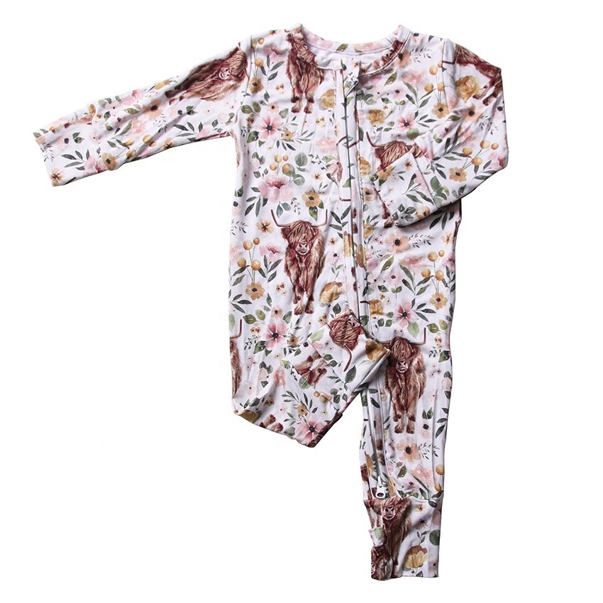 Custom Kids Zipper Bamboo Fabric Custom Pattern Romper baby clothes