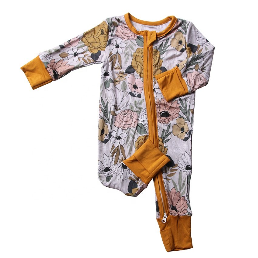 Custom Kids Zipper Bamboo Fabric Custom Pattern Romper baby clothes