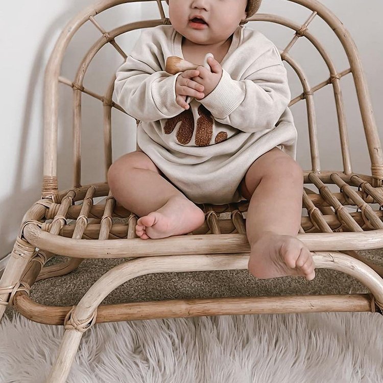 Fashion Full Sleeve Spring Snap Button Towel Embroidery Letter 100% Cotton Baby Rompers