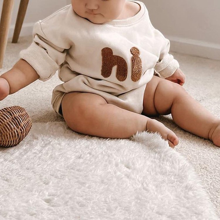 Fashion Full Sleeve Spring Snap Button Towel Embroidery Letter 100% Cotton Baby Rompers