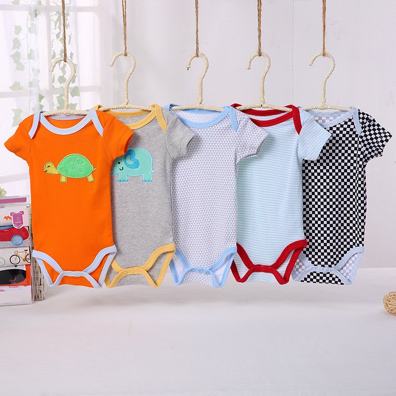 Wholesale Baby Clothes Printed and Sleeve Newborn Infant Romper Bodysuit And Towel Gift clothing Set onesie baby clothes