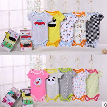 Wholesale Baby Clothes Printed and Sleeve Newborn Infant Romper Bodysuit And Towel Gift clothing Set onesie baby clothes