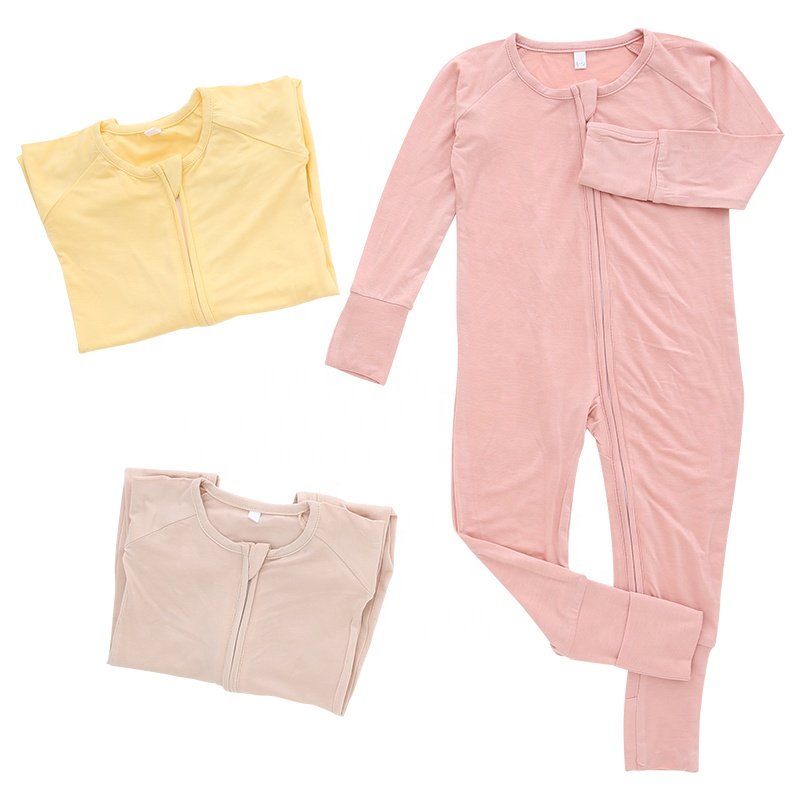 New hot custom baby clothes Long sleeves 95% bamboo Viscose 5% spandex newborn baby onesie blank zipper baby rompers