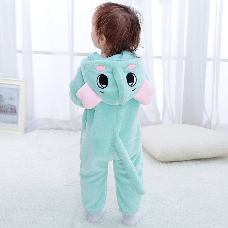 Wholesale Animal Jumpsuits Girls Boys Pajamas with zipper Kids One Piece Plush Elephant Rompers