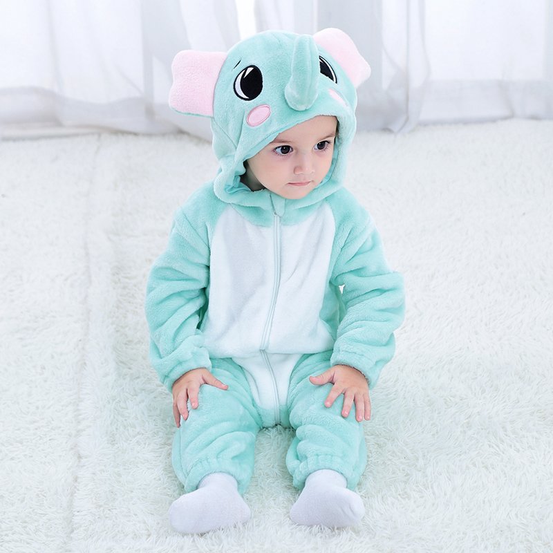 Wholesale Animal Jumpsuits Girls Boys Pajamas with zipper Kids One Piece Plush Elephant Rompers