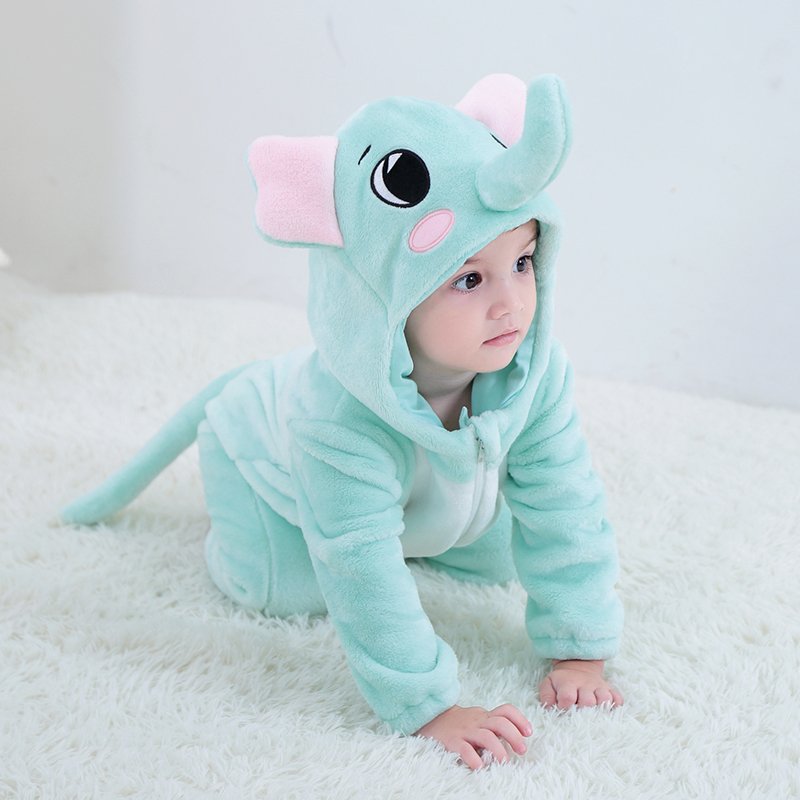 Wholesale Animal Jumpsuits Girls Boys Pajamas with zipper Kids One Piece Plush Elephant Rompers
