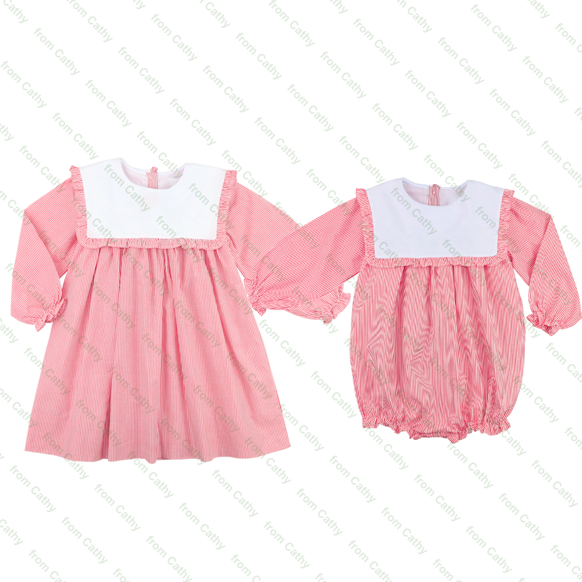 Ruffle long sleeve monogram baby girls dress winter red stripe kids girl romper cotton sibling match infant girl outfits
