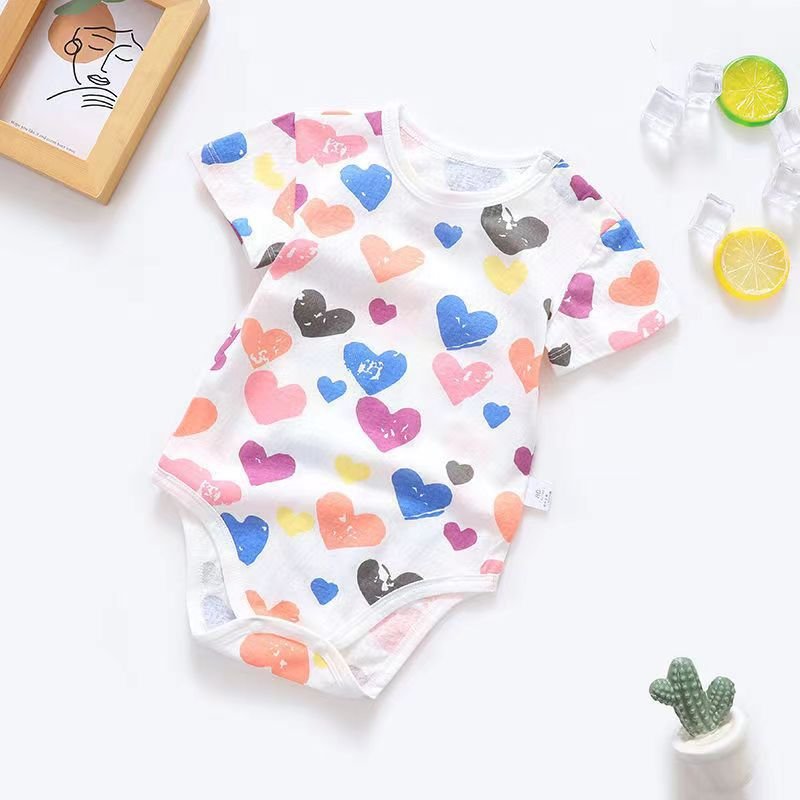 Summer Baby One-Piece Triangle Romper Bodysuit Short-Sleeved Combed Cotton Cute Animal Pattern for Boys Girls Newborn Sleepwear