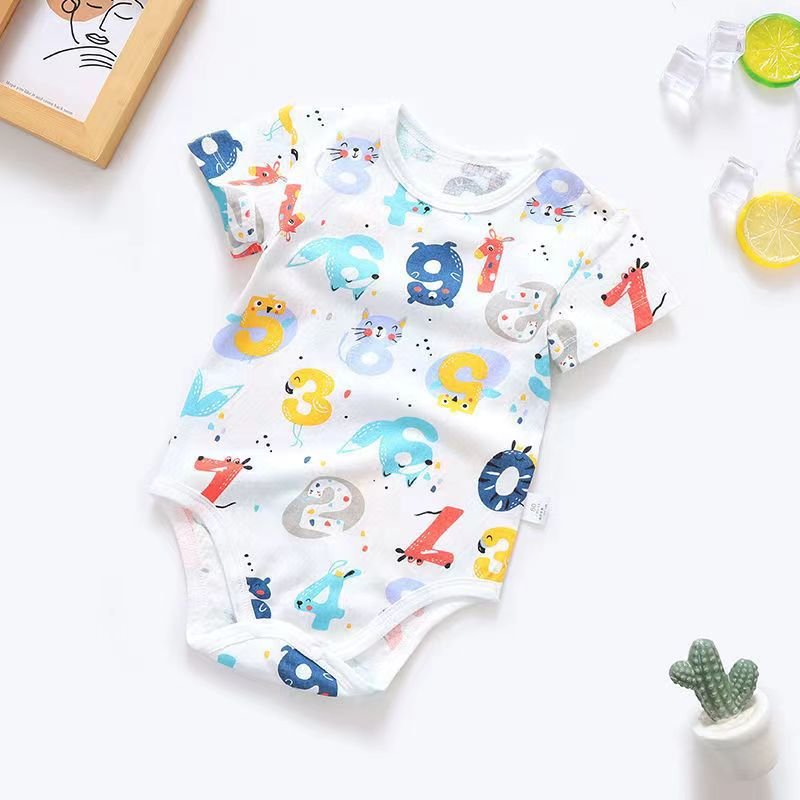 Summer Baby One-Piece Triangle Romper Bodysuit Short-Sleeved Combed Cotton Cute Animal Pattern for Boys Girls Newborn Sleepwear