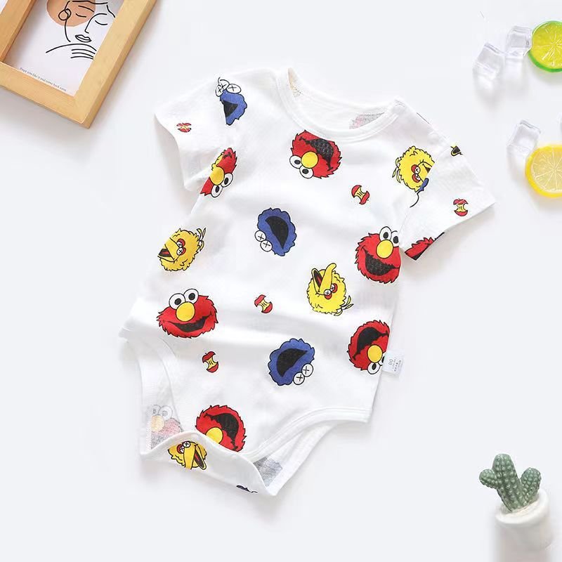 Summer Baby One-Piece Triangle Romper Bodysuit Short-Sleeved Combed Cotton Cute Animal Pattern for Boys Girls Newborn Sleepwear