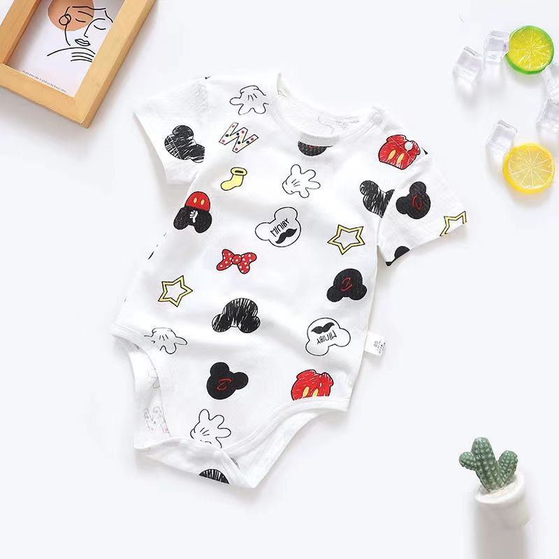 Summer Baby One-Piece Triangle Romper Bodysuit Short-Sleeved Combed Cotton Cute Animal Pattern for Boys Girls Newborn Sleepwear