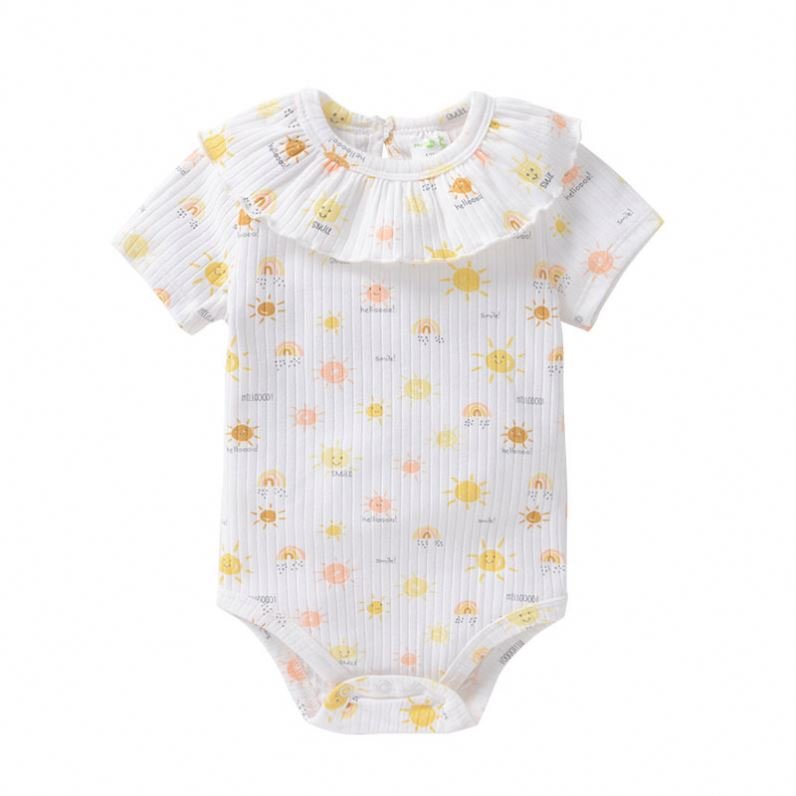 Wholesale Custom Pattern Romper Ribbed Onesies Organic Cotton New Born Baby Clothes Summer