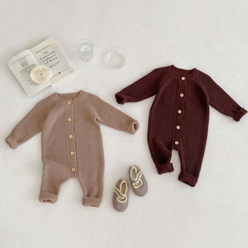 Custom OEM Winter Fall Knit Overalls Baby Clothes Rompers For Baby Sweater Knitted Kid Clothing Boutiques Baby Rompers