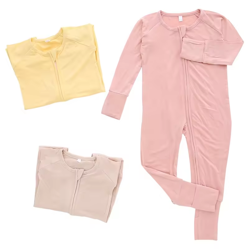 Unisex Newborn Baby Romper Custom Printed Long Sleeves Baby Bodysuit Casual Solid Winter Clothing Spandex Bamboo Zipper