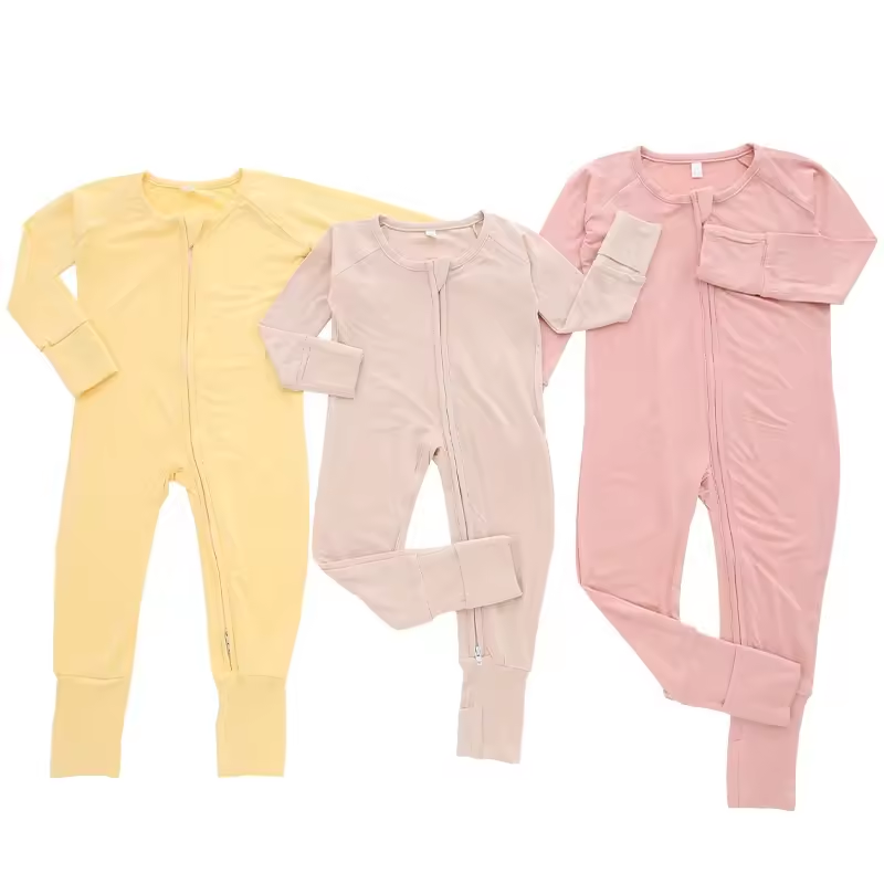 Unisex Newborn Baby Romper Custom Printed Long Sleeves Baby Bodysuit Casual Solid Winter Clothing Spandex Bamboo Zipper
