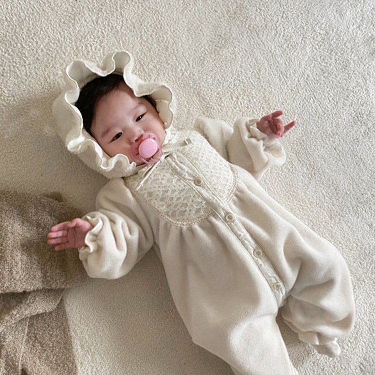 New Born Baby Clothes Long Sleeves Elegant Autumn Clothes Solid Color Clothes Baby Romper