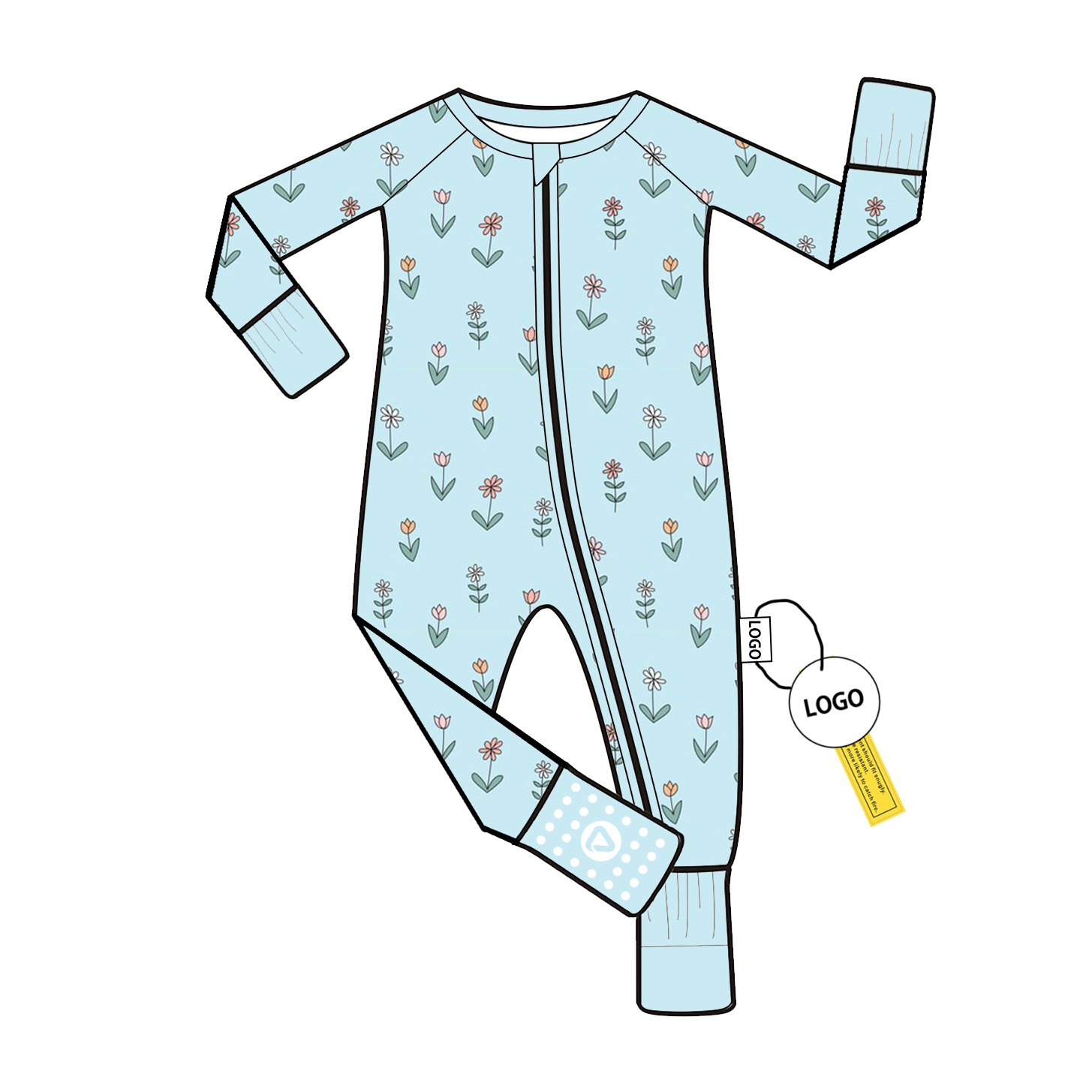Bamboo Fiber Baby Romper with Folded Feet Long Sleeve Pajamas Custom Wholesale Low MOQ for Unisex Jumpsuit Sleeper Bodysuit