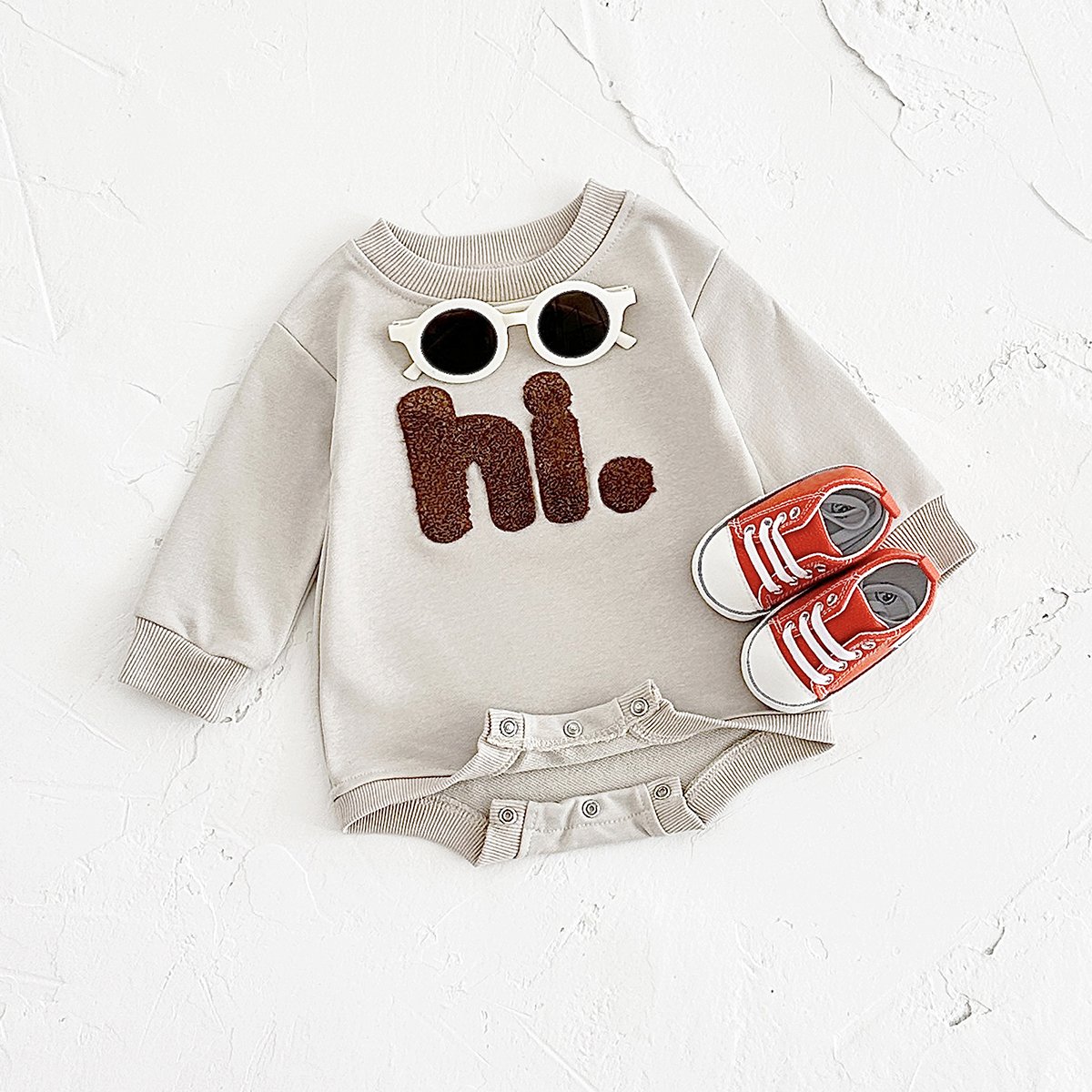 Autumn Newborn Organic Cotton Romper Infant Letter Embroider Round Neck Long Sleeve Baby Bodysuit Jumpsuit