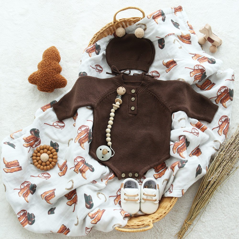 100%cotton organic cotton knit newborn baby romper jumpsuit with matching hat beanie baby clothes for all seasons Teddy bears
