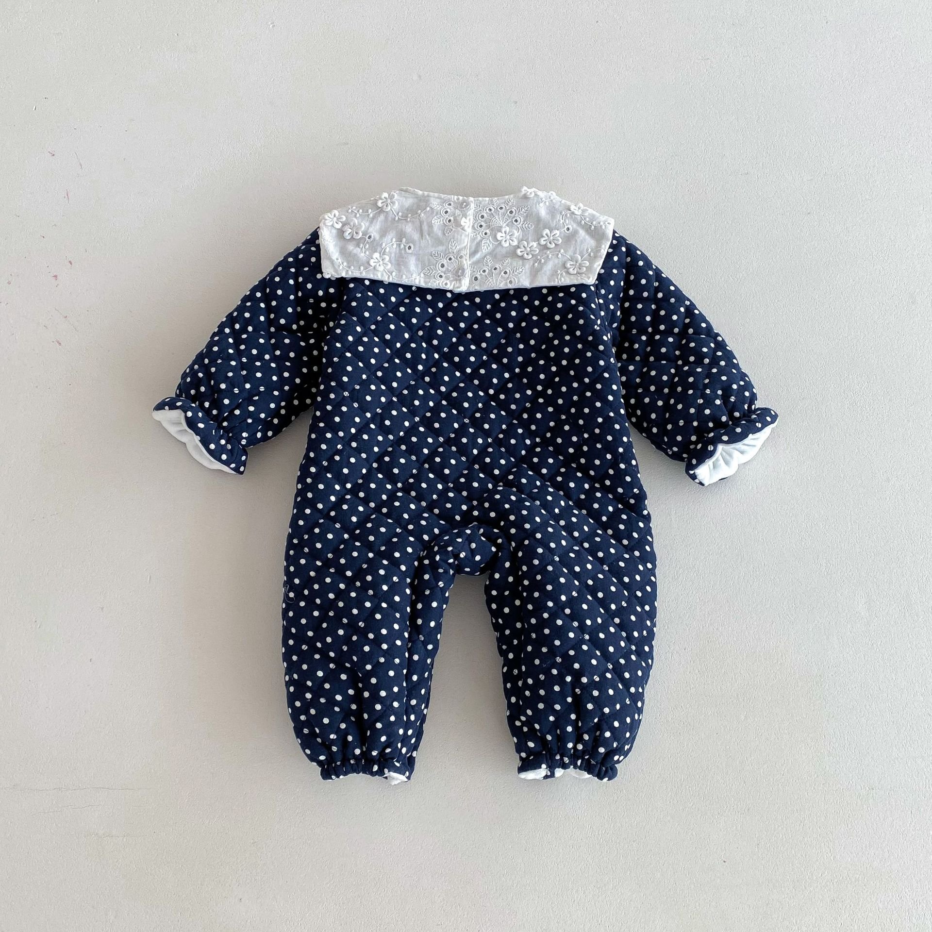 Wholesale 2024 Winter Baby Clothing Fashion Polka Dot Floral Long Sleeve Cotton Baby Rompers