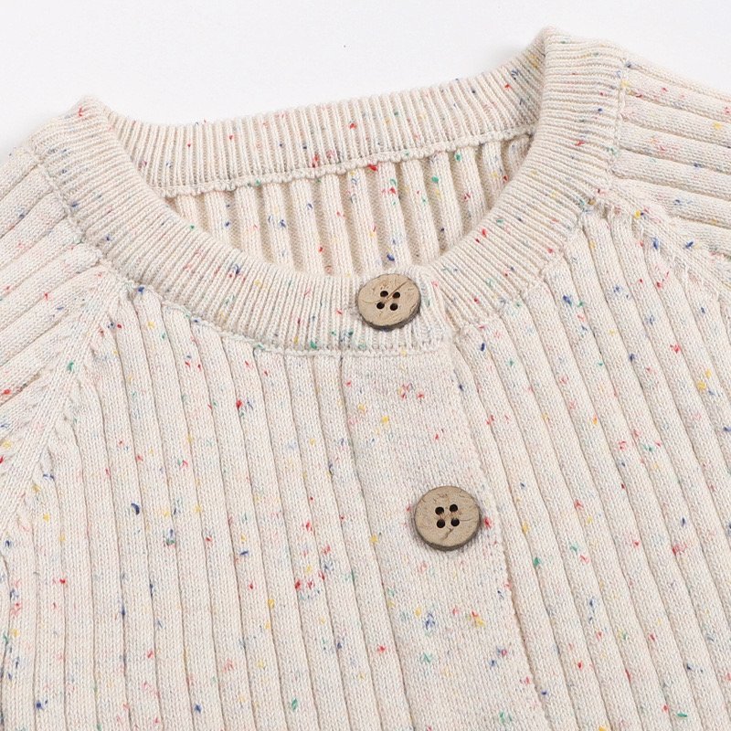 Ready To Ship Autumn Winter Soft Speckle Cotton Long Sleeve Button Neutral Baby Sweater Knit Onesie Jumpsuit for Infant Newborn