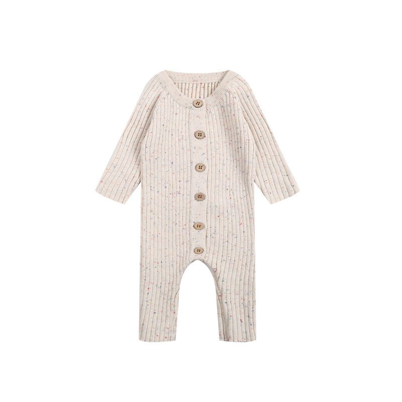 Ready To Ship Autumn Winter Soft Speckle Cotton Long Sleeve Button Neutral Baby Sweater Knit Onesie Jumpsuit for Infant Newborn