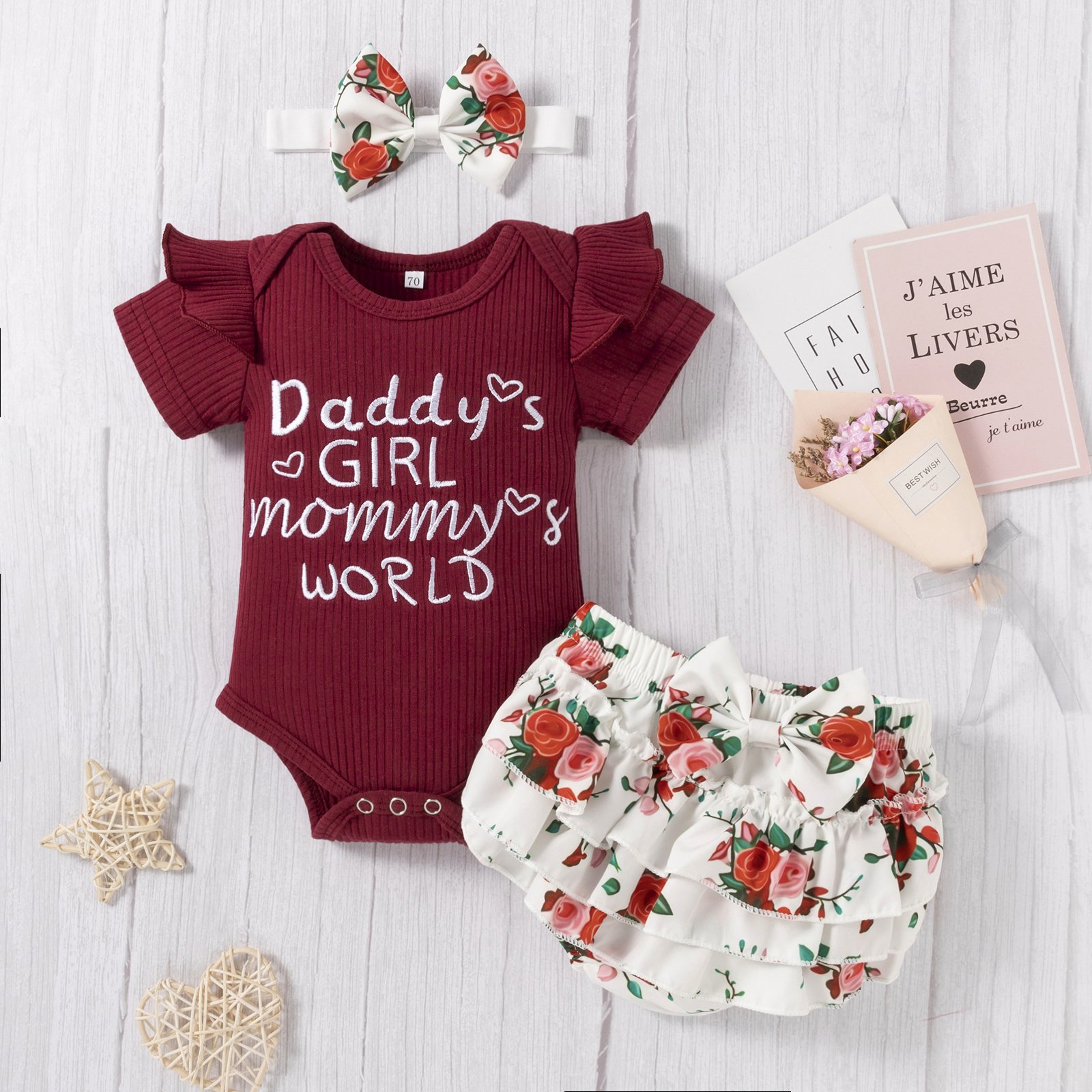 High Quality Short Sleeves Baby Romper Set Infant Clothing Broken Flowers 100% Cotton Baby Girls' Clothing Sets